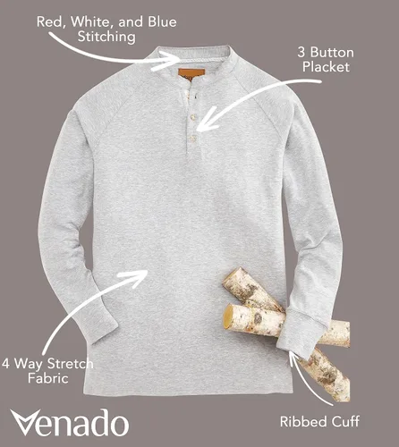 Vista 2 de Venado Full Motion Henley - Camisas para hombre, manga larga Henley con elástico