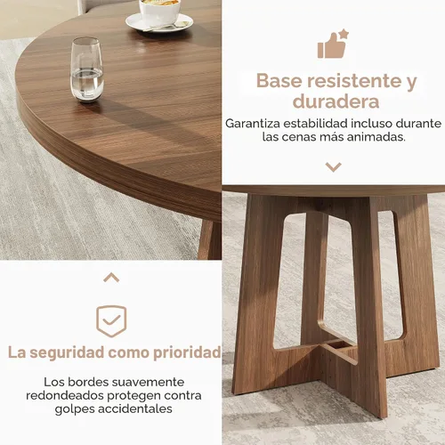 Vista 6 de Mesa de comedor redonda para 4, mesa de comedor de madera, mesa de cocina circular para el hogar, comedor, cocina, sala de estar (marrón nogal)