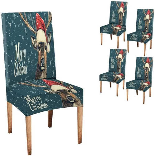 Vista 103 de CAPSCEOLL Christmas Dining Chair Covers,Snowflakes Festive Winter Pattern Stretch Chair Covers for Dining Room Set of 2 Washable Spandex Parson