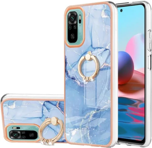 Vista 8 de XYX Funda compatible con Xiaomi Redmi Note 10s, TPU mármol a prueba de golpes, delgada, de cuerpo completo, funda protectora para teléfono con Azul