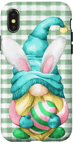 Vista 5 de iPhone 15 Pro Max Lindo gnomo de Pascua para caza de huevos en primavera Buffalo Plaid Case