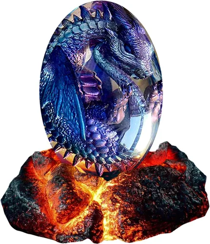 Vista 9 de ACOCOFE Huevo de dragón, huevos de dragón de lava con adornos de base luminosa, escultura hecha a mano, recuerdo de dragón de cristal, regalo