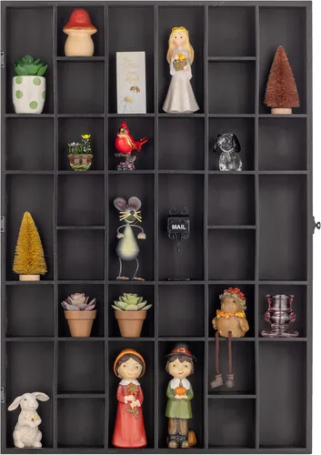 Vista 2 de Gallery Solutions - Negro montado en pared - Vitrina para vasos de chupito y curiosidades - Puerta de cristal de 17"x26" - Accesorios de bar