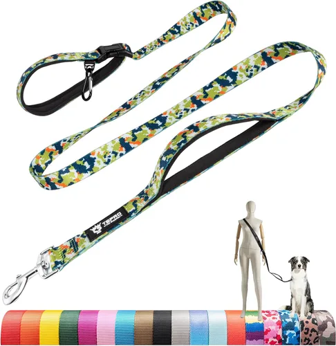 Vista 12 de TSPRO Correa táctica para perro, manos libres, resistente, ajustable, con mango acolchado y cierre de seguridad de metal para caminar, correr Azul