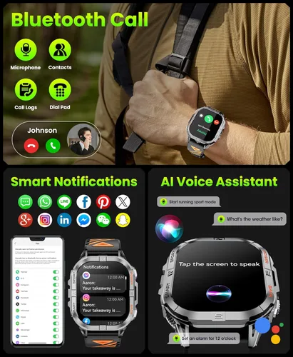 Vista 7 de Joautrial Reloj inteligente militar para hombre con GPS incorporado con linterna LED y brújula, relojes inteligentes tácticos AMOLED de 2.13