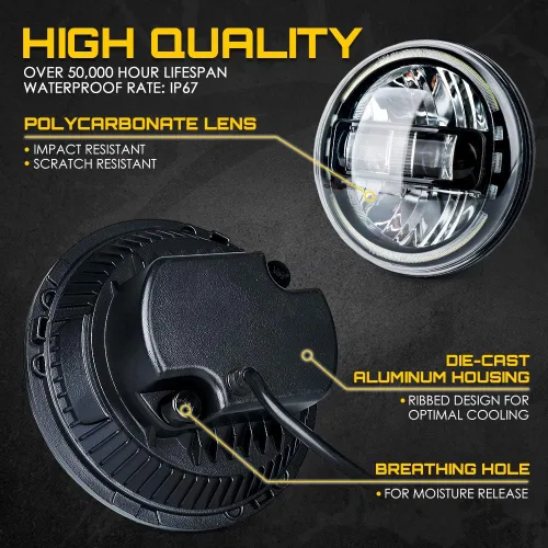 Vista 6 de Xprite Faros LED redondos de 7" compatibles con Jeep Wrangler JK JKU LJ CJ TJ 1997-2018, Hummer H1 H2, faros con anillo de halo aprobados por DOT