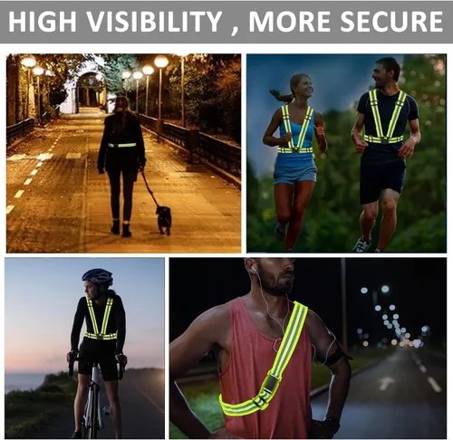 Vista 6 de Chaleco reflectante - Chaleco reflectante para correr, chaleco reflectante para correr con correas de seguridad, reflector de alta visibilidad
