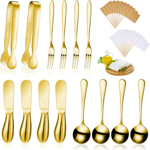 Vista 8 de 14 piezas de accesorios para tabla de embutidos, juego de cuchillos para untar queso, utensilios de embutidos de acero inoxidable, cuchillos Negro