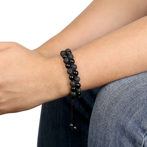 Vista 2 de Top Plaza - Brazalete difusor de aceites esenciales para hombres y mujeres, 8 mm, roca de lava, cuerda trenzada, piedra natural, abalorios de yoga