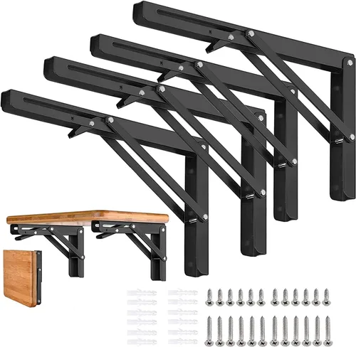Vista 15 de Soportes plegables para estantes – 8 pulgadas, 2 piezas de metal resistente, soporte de estante plegable montado en la pared, ahorro de espacio