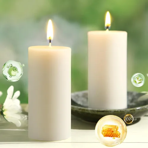 Vista 15 de Velas de pilar de cera de abeja natural, no tóxicas, 2 x 3 pulgadas, paquete de 6, 192 H de combustión larga Amarillo