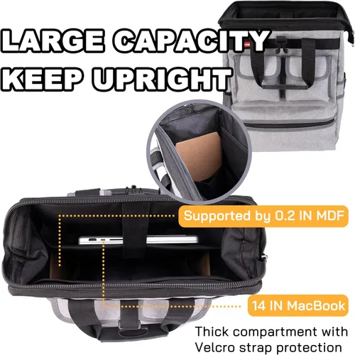 Vista 2 de Mochila de herramientas con compartimento para laptop Bolsas de herramientas resistentes con base moldeada impermeable, soporte trasero acolchado