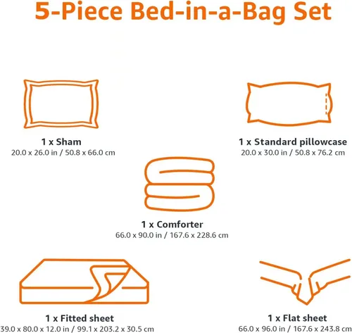 Vista 7 de Amazon Basics - Juego de edredón Twin/Twin XL con sábanas, juego de ropa de cama de 5 piezas, microfibra ligera azul Calvin a rayas, en una bolsa