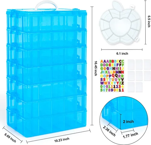 Vista 3 de INSCRAFT - Contenedor apilable de almacenamiento de 7 capas, 70 compartimentos ajustables (Azul) Contenedor apilable de almacenamiento, perfecto