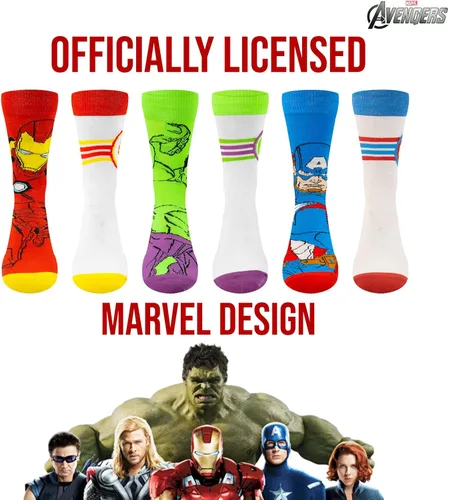 Vista 4 de Marvel Calcetines Legends para niños y hombres, paquete de 6 calcetines para hombres y niños, calcetines atléticos para hombres, calcetines