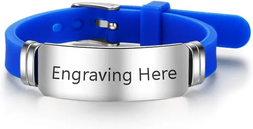Vista 131 de OPALSTOCK Pulseras médicas personalizadas de silicona ajustable para identificación de emergencias, grabado gratuito, 9 pulgadas, resistente al