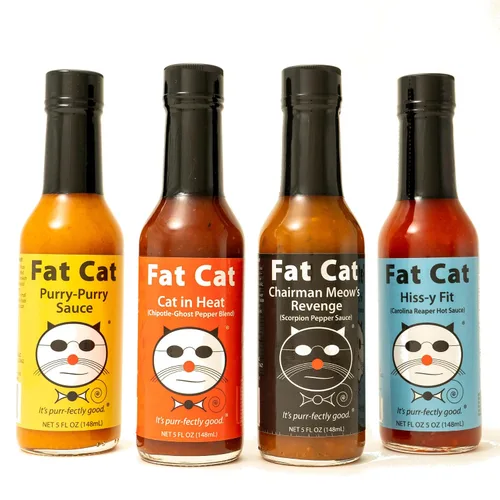 Vista 4 de Fat Cat Gourmet - Caja de regalo de salsa picante natural con nombre de gato divertido y set de regalo Peri-Peri Fantasma Scorpion Carolina