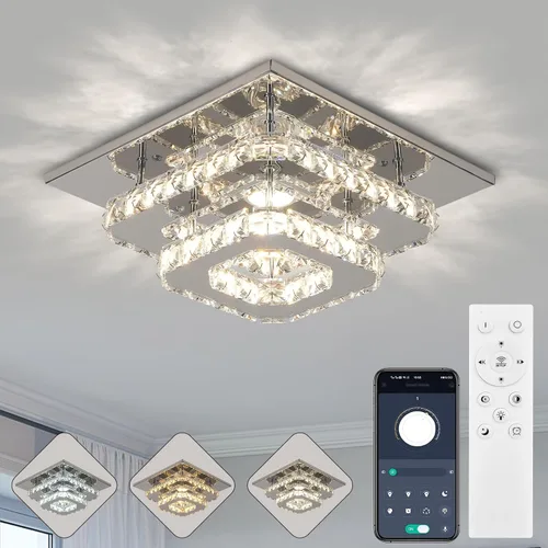 Vista 9 de Mini candelabro LED de cristal para techo, 2 capas, lámpara de techo empotrada, candelabro moderno iluminación para pasillo, escalera, cocina, baño