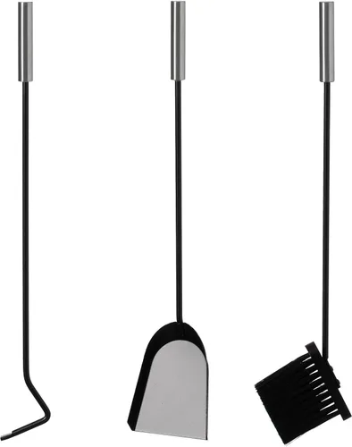 Vista 7 de Carrito de leña para patio interior y exterior, con ruedas y juego de herramientas para chimenea, color negro