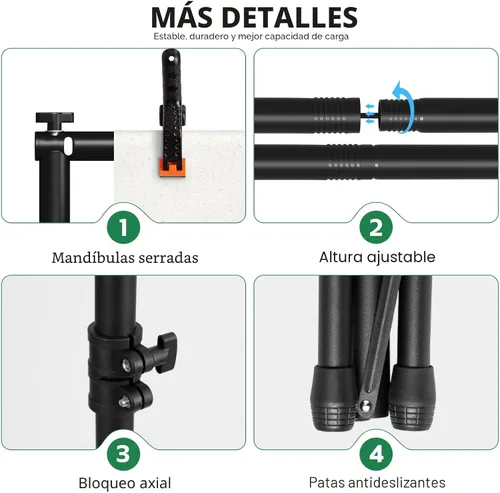 Vista 6 de Kit de soporte de fondo 3 en 1 de 10 x 7.5 pies para estudio de fotografía, soporte de fondo en forma de T para fiestas de bodas, soporte de fondo