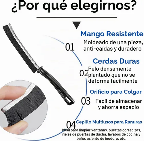 Vista 4 de Cepillo limpiador de lechada con mango duro, cerdas rígidas en ángulo para duchas, bañeras, cocinas, multisuperficie, herramienta de limpieza