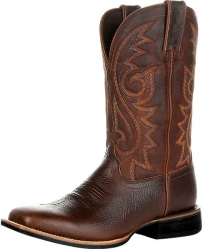 Vista 5 de Botas vaqueras marrones para hombre, botas vaqueras con punta puntiaguda de tacón grueso de media pantorrilla Negro