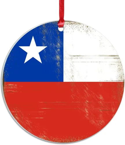 Vista 2 de Silueta de la bandera de Chile, adornos de árbol de Navidad, bandera nacional, recuerdo de país, decoraciones de Navidad, regalo de Chile, adorno