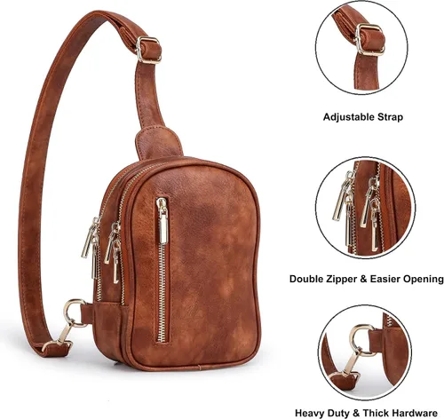 Vista 2 de Pequeña bolsa cruzada para mujer, bolso casual para el pecho, lindo riñonera de cuero