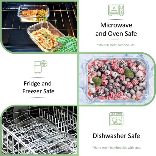 Vista 5 de EcoPreps Recipientes de vidrio para preparar comida con tapas de bambú (paquete de 3) - 100% libres de plástico, contenedores de almuerzo