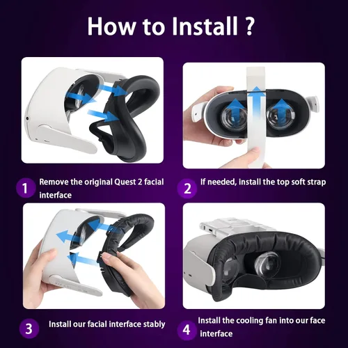 Vista 5 de Aoife VR Fan Compatible with Oculus Meta Quest 2, Anti-Fog Active Air Circulation Vent Cooler Fan with Facial Interface and PU Sweat-Proof Face