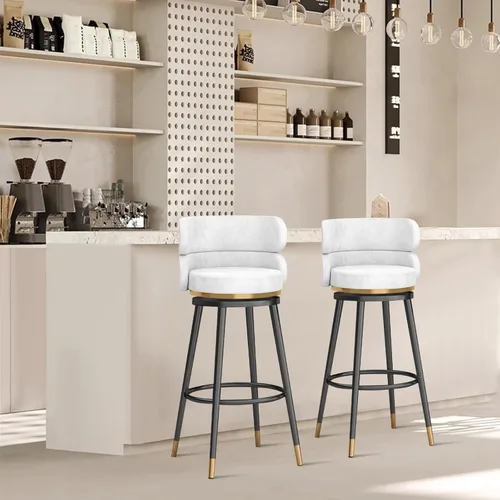 Vista 2 de Taburetes de bar giratorios de terciopelo modernos con respaldo medio y reposapiés, juego de 2 para isla de cocina, hogar, bar, comedor, sillas 3