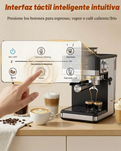 Vista 6 de Máquina de café expreso con molinillo y espumador de leche, 20 bar 20 Grind Settings, Steam Wand for Latte & Cappuccino, Hot & Cold Brew, 61oz