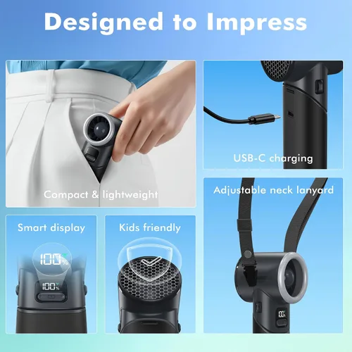 Vista 7 de AMACOOL Ventilador turbo portátil de mano, 5 velocidades, plegable, máximo de 20 horas de funcionamiento, mini ventilador de refrigeración