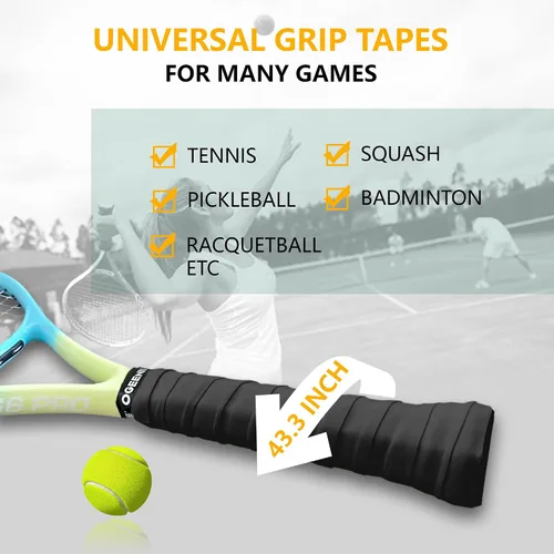 Vista 3 de OGEENIER Cinta de agarre para raqueta de tenis, paquete de 3, 6, 12 cintas de agarre de tenis, absorbente y antideslizante, cinta de agarre suave