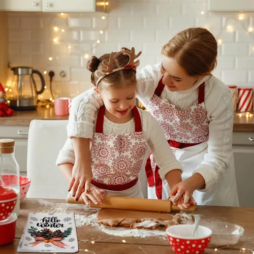 Vista 7 de Sratte 6 piezas de toallas de cocina navideñas, toallas de mano de muñecos de nieve de invierno, toallas absorbentes de árbol de Navidad y renos