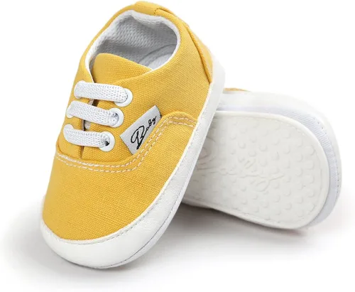 Vista 6 de Tenis unisex de lona para bebés y niñas suela de goma suave tobillo alto zapatos de cuna para niños pequeños para primeros caminos