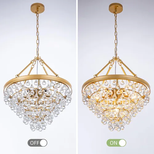Vista 8 de Wellmet Candelabros modernos de cristal, 6 luces de granja para comedor, lámpara de techo dorada para vestíbulo, dormitorio, sala de estar, entrada