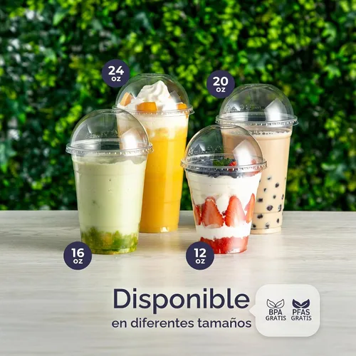 Vista 4 de Fit Meal Prep Paquete de 50 unidades de 12 oz Tazas de café desechables de plástico con tapas en forma de domo, tazas de café para llevar con tapas