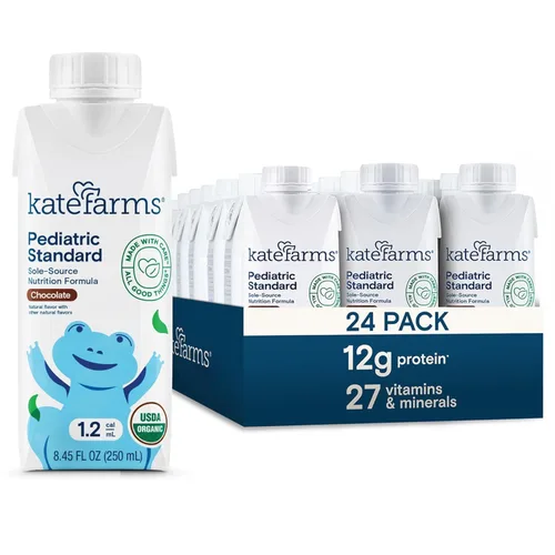 Vista 9 de KATE FARMS - Batido de nutrición pediátrica orgánica de chocolate alto en calorías 1.2, 12g de proteína, 27 vitaminas y minerales, reemplazo