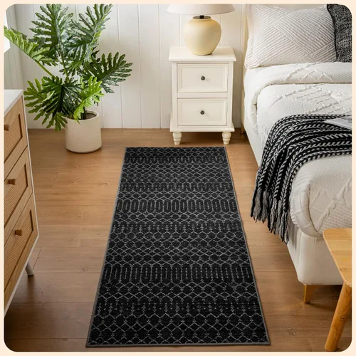 Vista 72 de Istana Alfombra larga antideslizante de 2.5 x 8 para el hogar, para pasillo y cocina, lavable, sedosa y suave al tacto, elegante, color azul y marfil