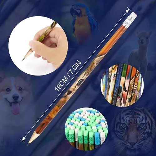 Vista 3 de Kolewo4ever 100 lápices de animales, lápices de cielo galaxia, alpaca, tigre, flamenco, lápices de animales naturales para profesores, aulas