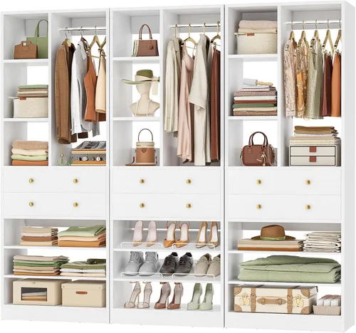 Vista 16 de Besiost Sistema de Armario Pequeño, Sistema Organizador de Armario de Madera de 28"/2.3 Pies con Cajones y Estantes, Sistemas de Armario Walk-in