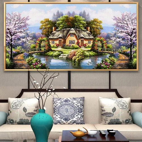 Vista 14 de Twinkel Pinkel Kits de pintura de diamantes 5D grandes para adultos, paisaje, cabaña, taladro completo, pintura de diamante, arte de bordado