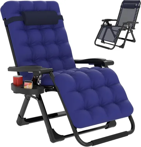 Vista 3 de Slendor Zero Gravity - Silla de gravedad cero con bloqueo mejorado y cojín extraíble, silla de campamento reclinable con soporte para tazas Negro