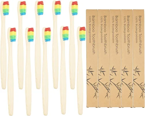 Vista 16 de SEVENHEAD 10 cepillos de dientes de bambú cerdas suaves de madera para adultos, cepillos de dientes naturales biodegradables libres de BPA