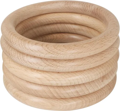 Vista 8 de FoDau770 5 anillos de madera de haya natural, anillos de madera maciza sin terminar, círculos de madera resistente, círculos de macramé