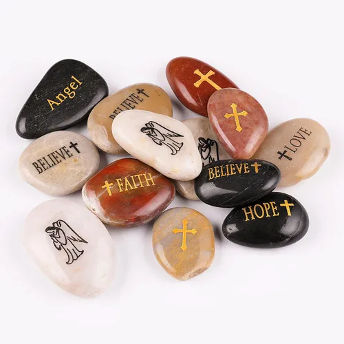 Vista 4 de ROCKIMPACT 50 piedras de ángel guardián de ángel de la serenidad, guijarro de oración de serenidad, grabado, inspirador, inspirador, rocas