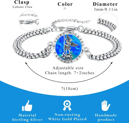 Vista 50 de Pulsera unisex de San Miguel/Cristóbal/Benedicto/Jude/José/Guadalupe/Ángel de la Guarda/Santa Muerte Pulsera de plata de ley 925 con cadena de doble