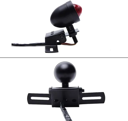 Vista 7 de DREAMIZER - Luz trasera de motocicleta en forma de bala con soporte para matrícula, lámpara trasera retro de aluminio para Cafe Racer, Bobber Bullet
