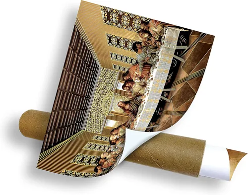 Vista 3 de La última cena Jesucristo Da Vinci (16 x 20 pulgadas) lámina dorada – Arte de pared religioso laminado sin marco póster decoración del hogar, arte